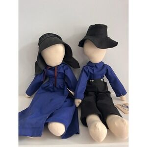 Vintage Amish Couple Faceless Handmade‎ Stuffed Dolls 17" Folk Art Cottage Farm